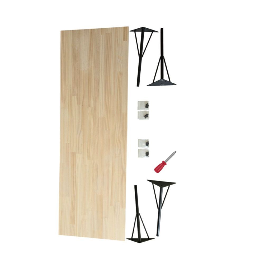 パイン修正材スチール脚付　テーブル組立キット　板サイズ1500&times;500&times;25mm　脚サイズ375mm, パイン(1500&times;500), 375mm脚