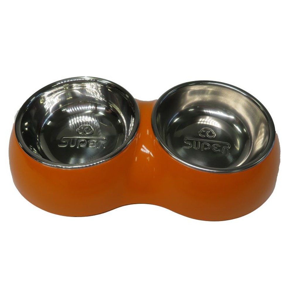 ペット用メラミンツイン食器ステンボウル付き, オレンジ, Sサイズ