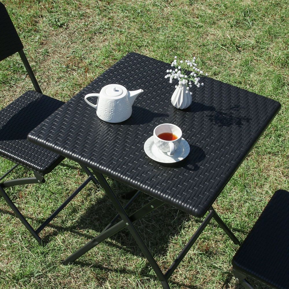 テーブル＆チェア　3点セット　ＢＫ　ラタン調【メーカー直送・代引不可】, ブラック, ラタン調