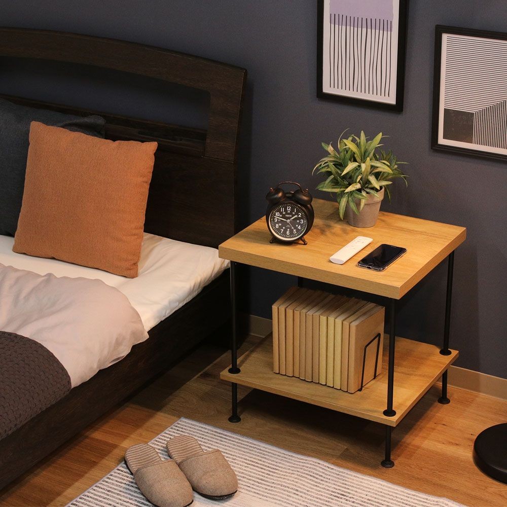 不二貿易 ＥＺＢＯツイストロック　サイドテーブル　ＯＡＫ　ＮＡ【メーカー直送・代引不可】, ナチュラル, 幅470mm&times;奥行400mm&times;高さ480mm