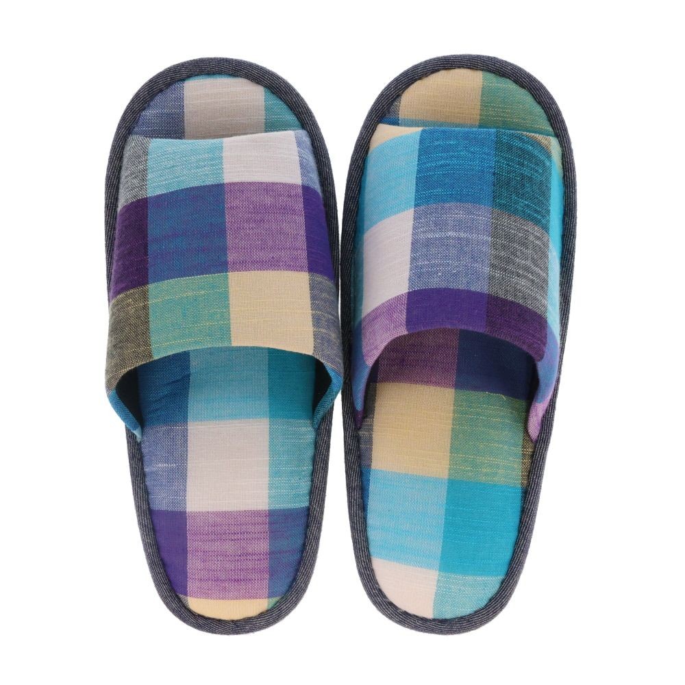チェックスリッパ　ブルー　Ｌ, ブルー, Lサイズ