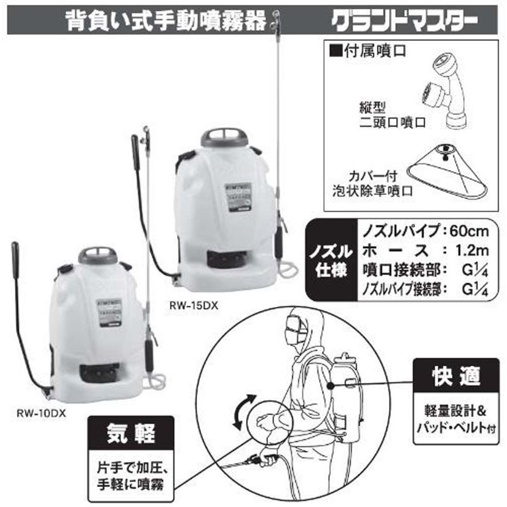工進　背負い式手動噴霧器　RW-15DX, 白, 15L