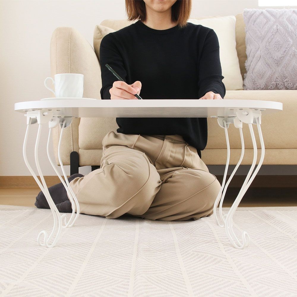 不二貿易 ねこ脚テーブル　６０４８　ホワイト（木目）【メーカー直送・代引不可】, ホワイト, 幅600mm&times;奥行480mm&times;高さ315mm