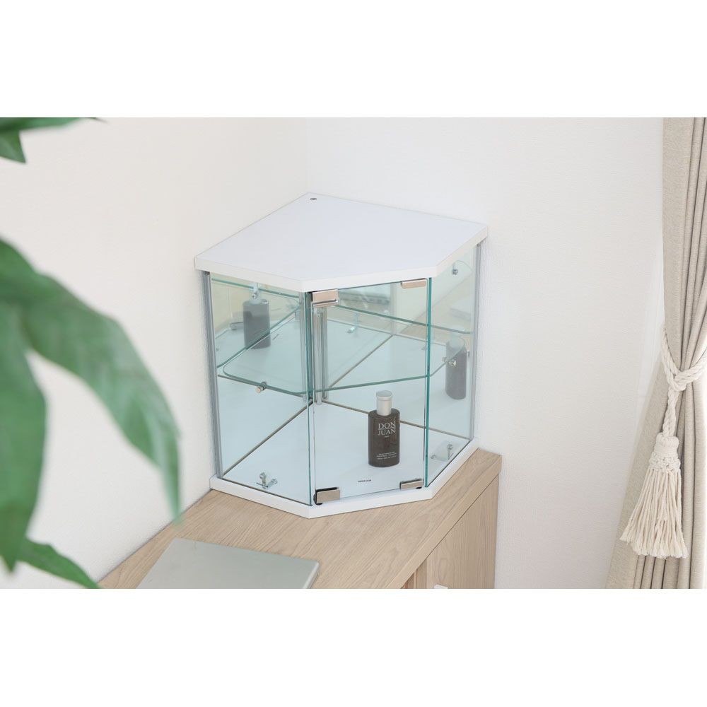 不二貿易 卓上ガラスコレクションケース　コーナー　ＷＨ【メーカー直送・代引不可】, ホワイト, 幅350mm&times;奥行350mm&times;高さ425mm