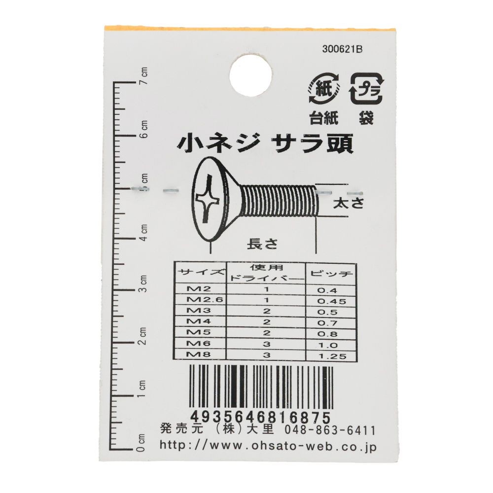 小ねじ　皿　プラスチック　Ｍ４&times;２０ｍｍ　２本入　小袋, ねじ, M4&times;20mm
