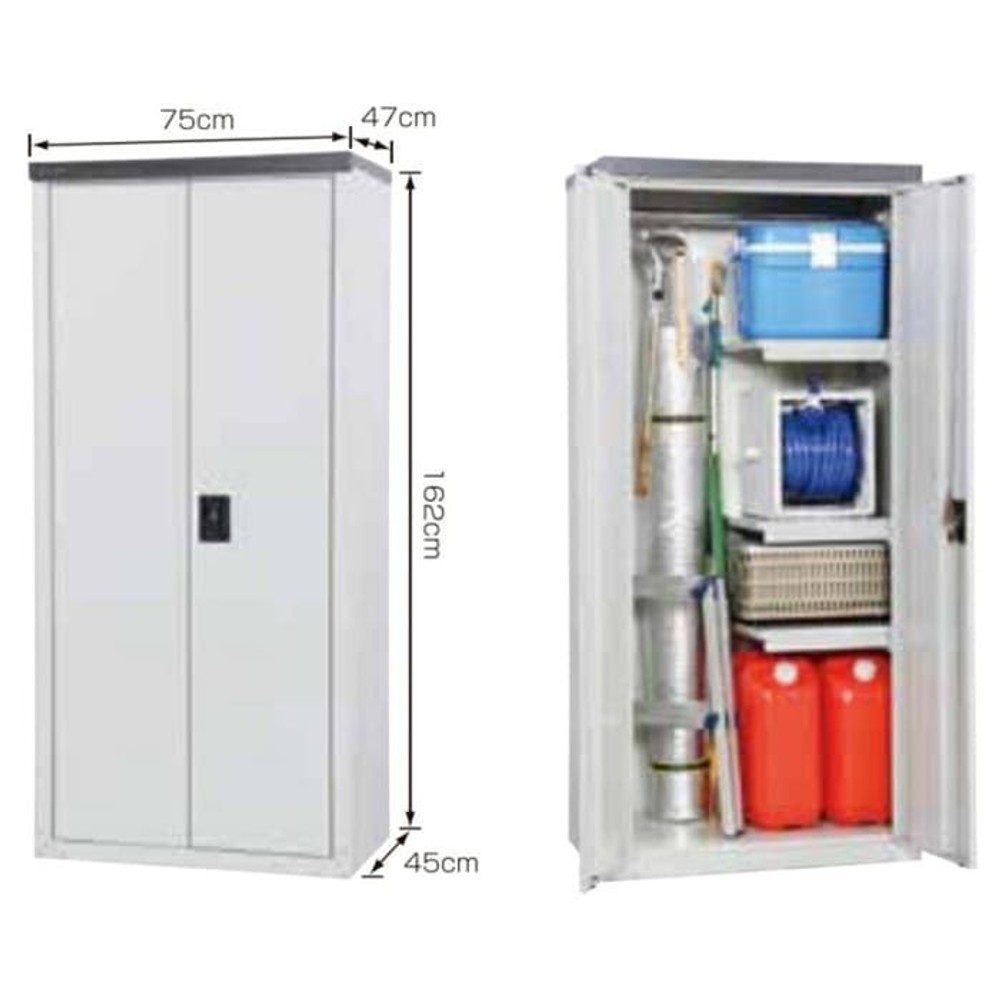 グリーンライフ 両扉式家庭用収納庫 162 ハーフ棚板仕様 【メーカー直送・代引不可】, アイボリー, 幅75cm&times;奥行45(47)cm&times;高さ162cm