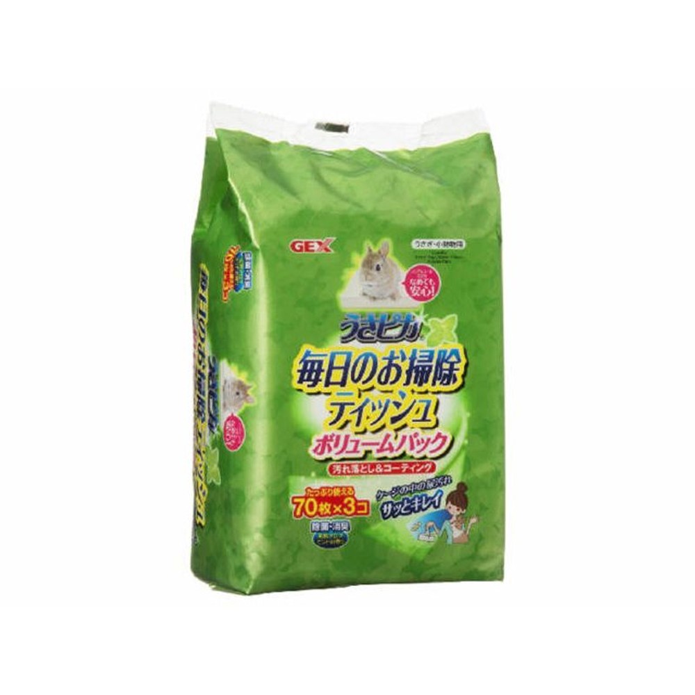 ジェックス　うさピカ毎日のお掃除ティッシュ3Ｐ, 約20×15cm, 70枚入×3個
