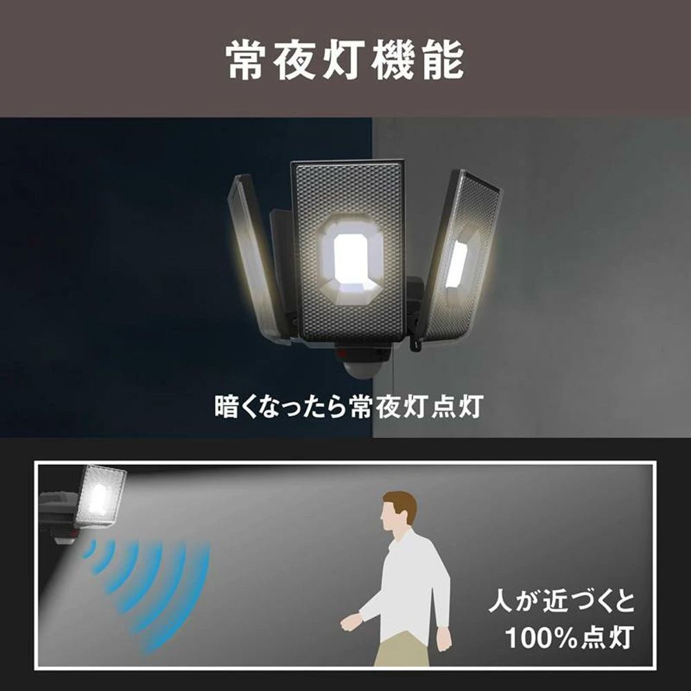12.5W 4灯スライド型LEDセンサーライト LED-AC4000 株式会社ムサシ, ブラック, 幅171mm&times;奥行170mm&times;高さ173mm