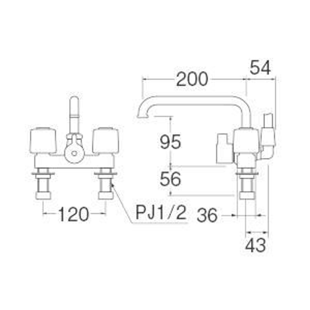 SANEI ツーバルブデッキシャワー混合栓 共用形 ホワイト SK710-W-13, シルバー, SK710-W-13