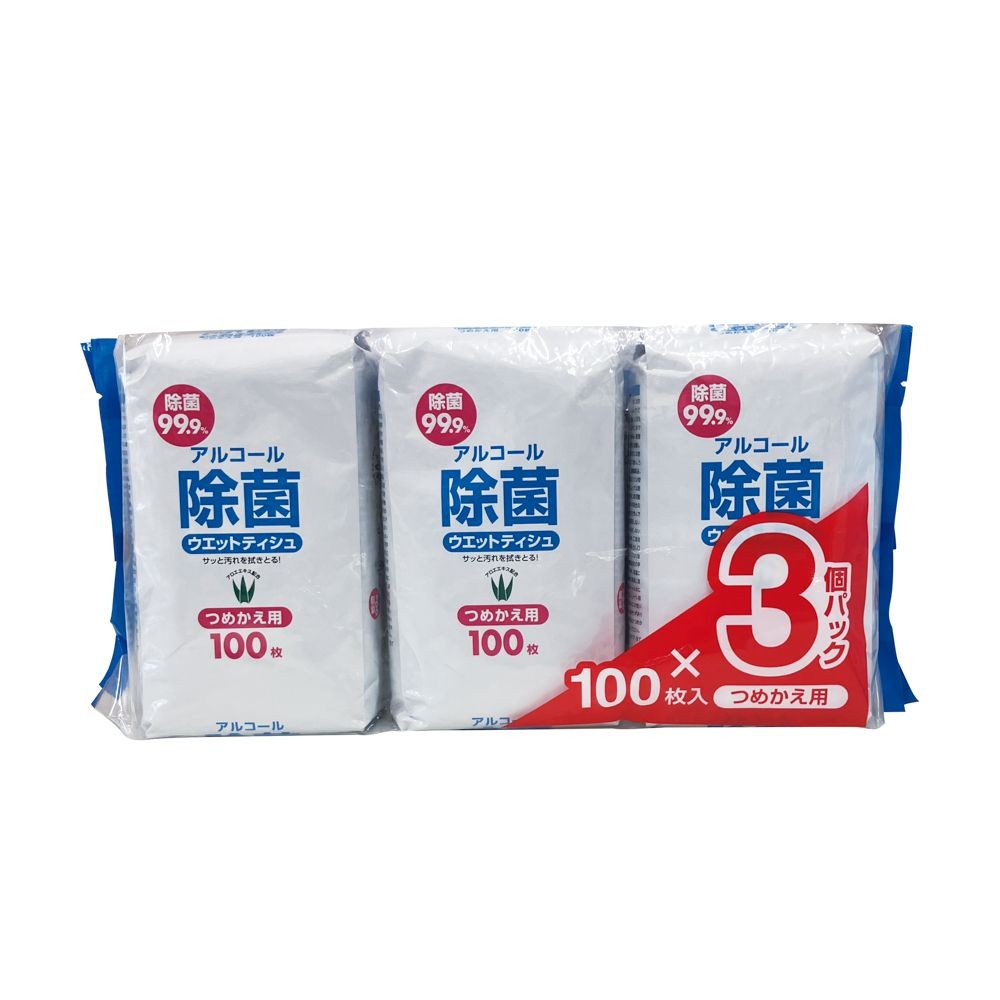 アルコール除菌ウェット詰替100枚×3個, アルコールタイプ, 300P