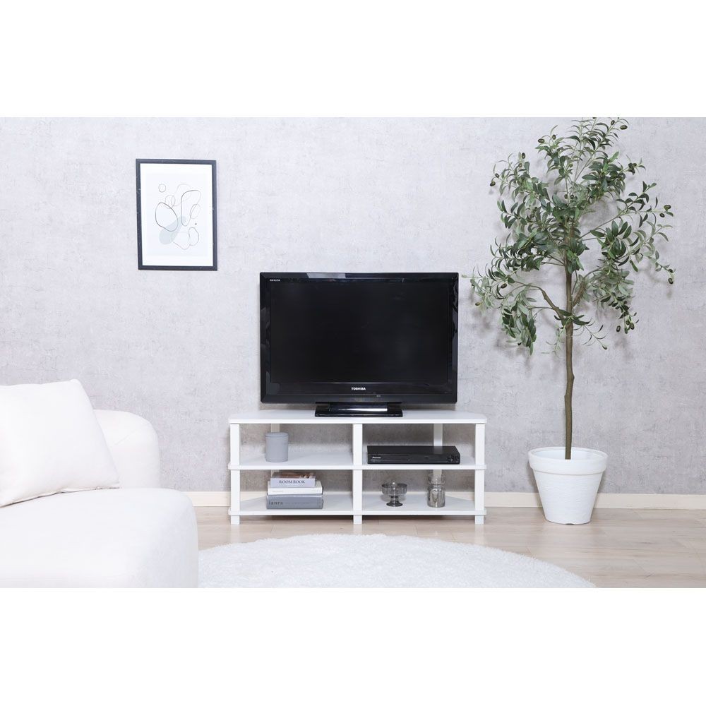 不二貿易 フィット　コーナーＴＶ台　オークＷＨ【メーカー直送・代引不可】, ホワイト, 幅1000mm&times;奥行295mm&times;高さ411mm