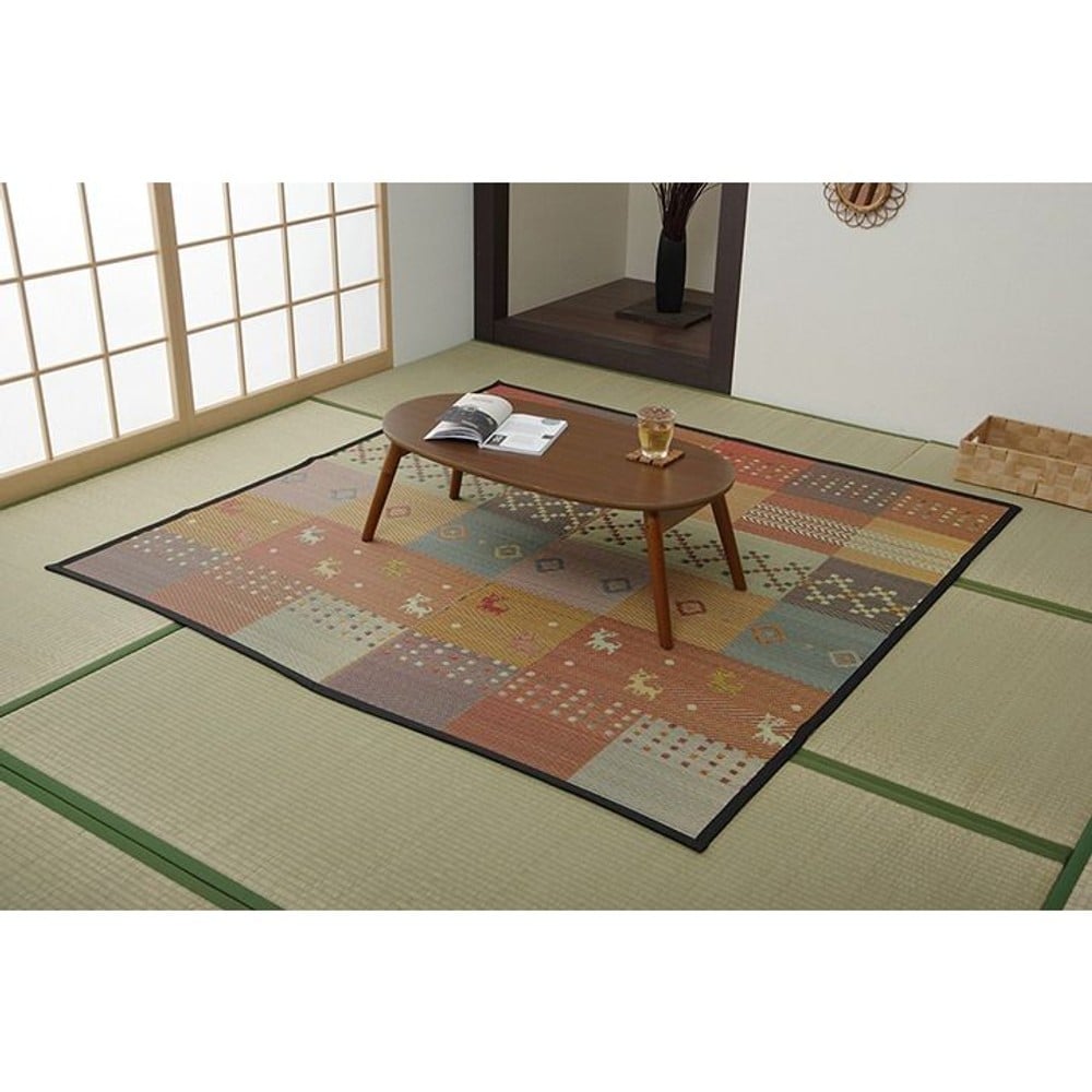 い草ラグ 花ござ カーペット ラグ ギャッベ(ギャベ)柄 抗菌防臭 消臭 江戸間 レッド 【メーカー直送・代引不可】, レッド, 江戸間2畳 約174&times;174cm