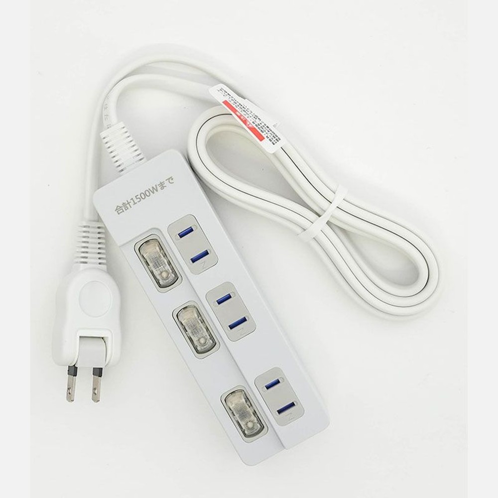 断線に強い個別スイッチ付3個口タップ, -, 1.0m
