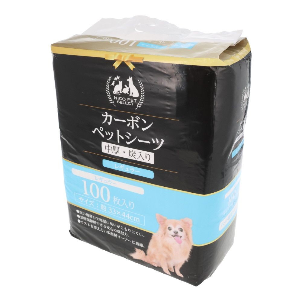 ＮＩＣＯカーボンペットシーツ　レギュラー  １００枚入り ６個セット, 中厚・炭入り, 約33×44cm