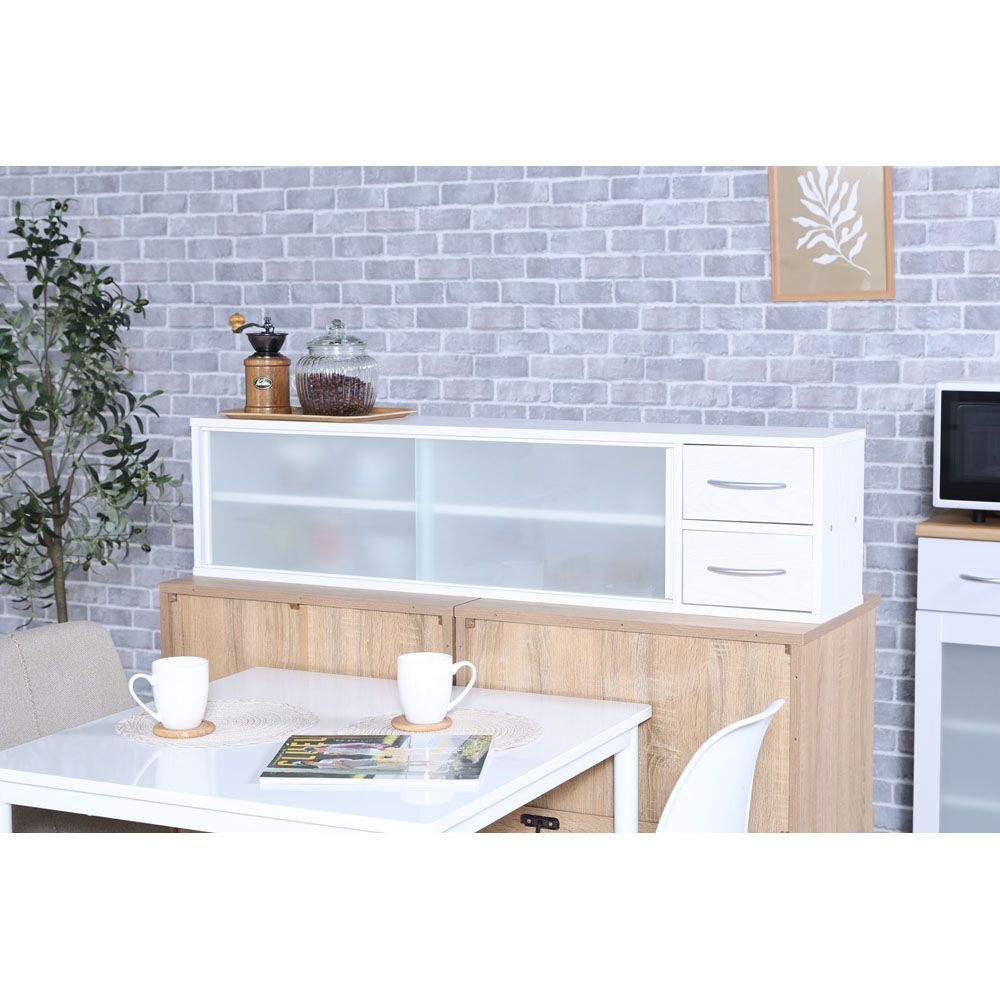 不二貿易 カウンター上収納ラック　１２０幅　オークＷＨ【メーカー直送・代引不可】, ホワイト, 幅1200mm&times;奥行265mm&times;高さ290mm