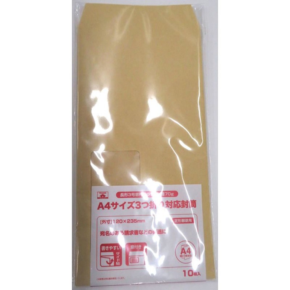 長形3号窓付きクラフト封筒70ｇ　10枚, その他カラー１, その他サイズ１