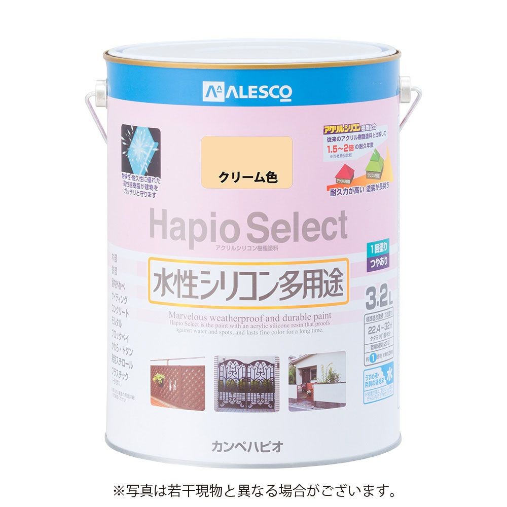 ハピオセレクト　水性シリコン多用途　クリーム色　3.2L, クリーム色, 3.2L
