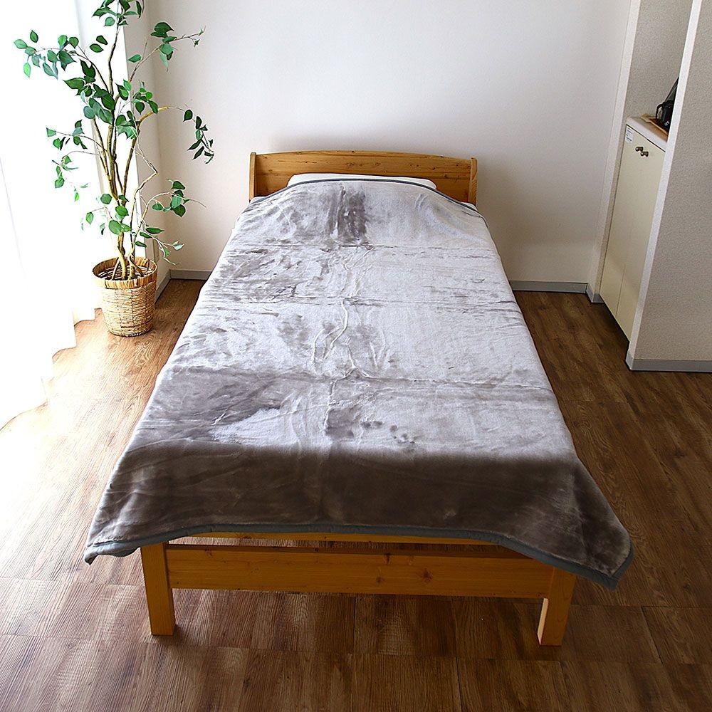 アクリルレーヨン混　ニューマイヤー毛布　１４０&times;２００ｃｍ　グレー, グレー, 140&times;200cm
