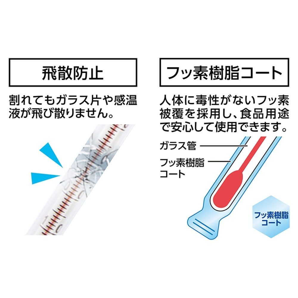 棒状温度計ガラス製H-1F -20~105&deg;C 30cmフッ素樹脂コート, 73217, 30cm