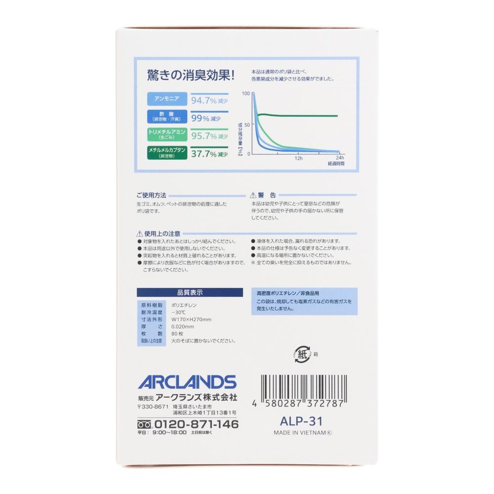 WIZ'A ウィザ　消臭袋　コンパクトＢＯＸ　８０Ｐ, グレー, 170&times;270mm