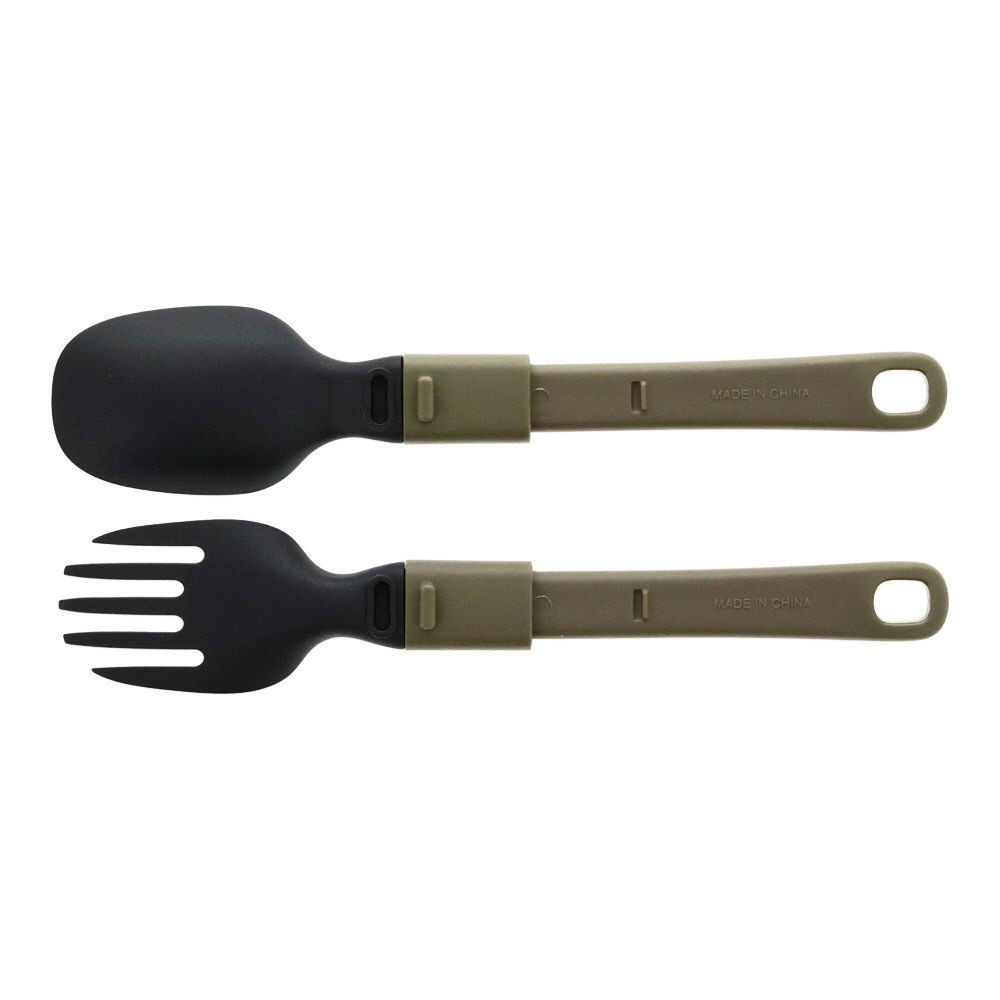 イージーフォールディング　キャンプスプーン＆フォーク, オリーブ&times;ブラック, スプーン＆フォーク