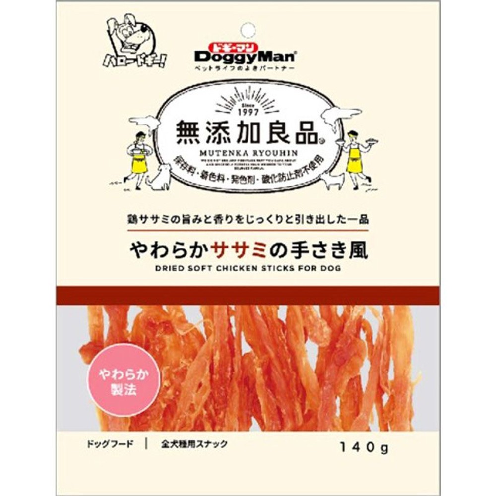 ドギーマン　無添加良品 やわらかササミの手さき風　140ｇ, やわらか製法, 140g