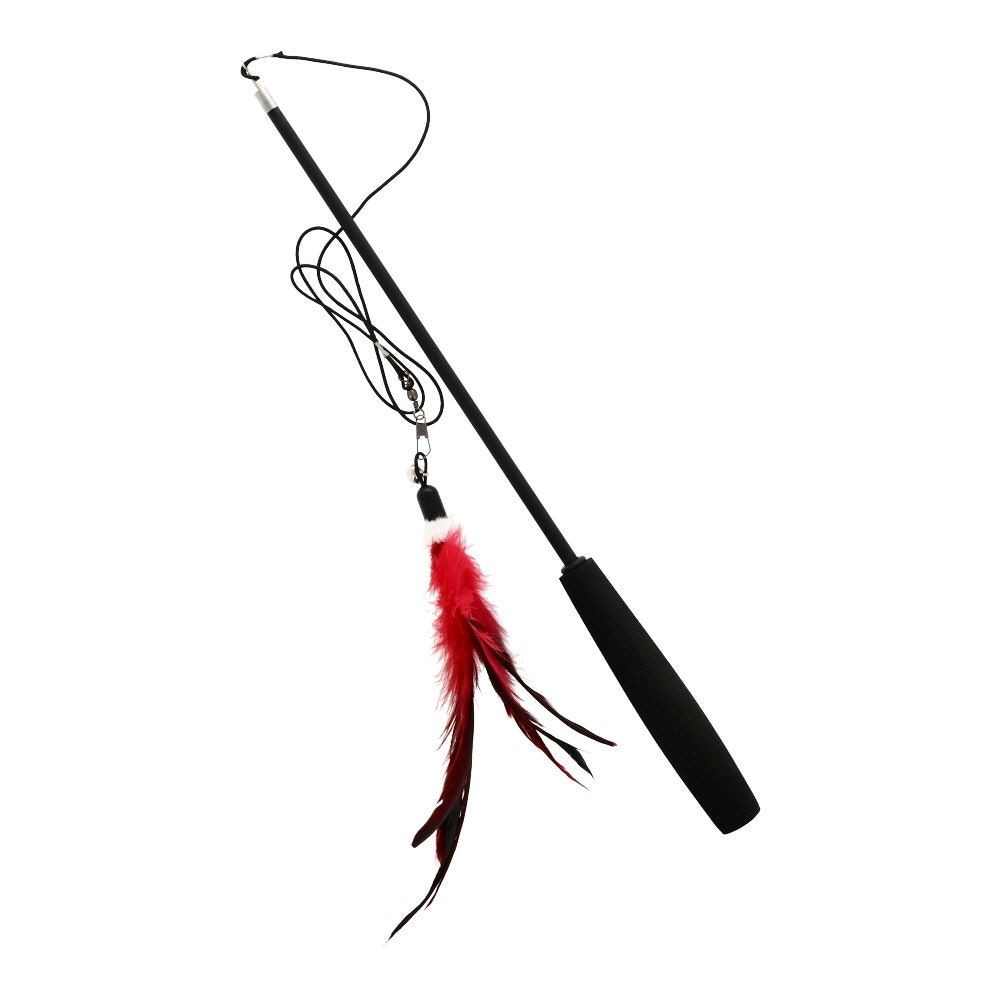 交換できる猫じゃらし　本体　オンドリの羽根付き, ブラック, 約25g