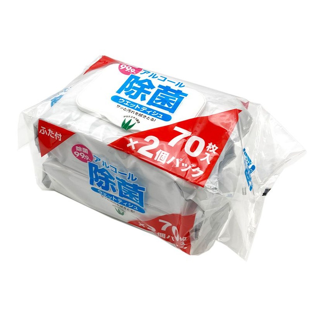 ふた付 アルコール除菌ウェットティッシュ 70枚&times;2個, その他カラー１, その他サイズ１