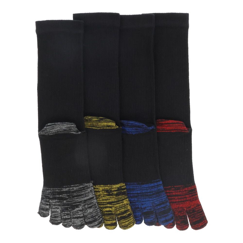 WIZ'A ウィザ 働く男の靴下 ５本指 ４足組 カラ― 25-27cm ミドル丈かかと付き, 4色アソート, 25〜27cm