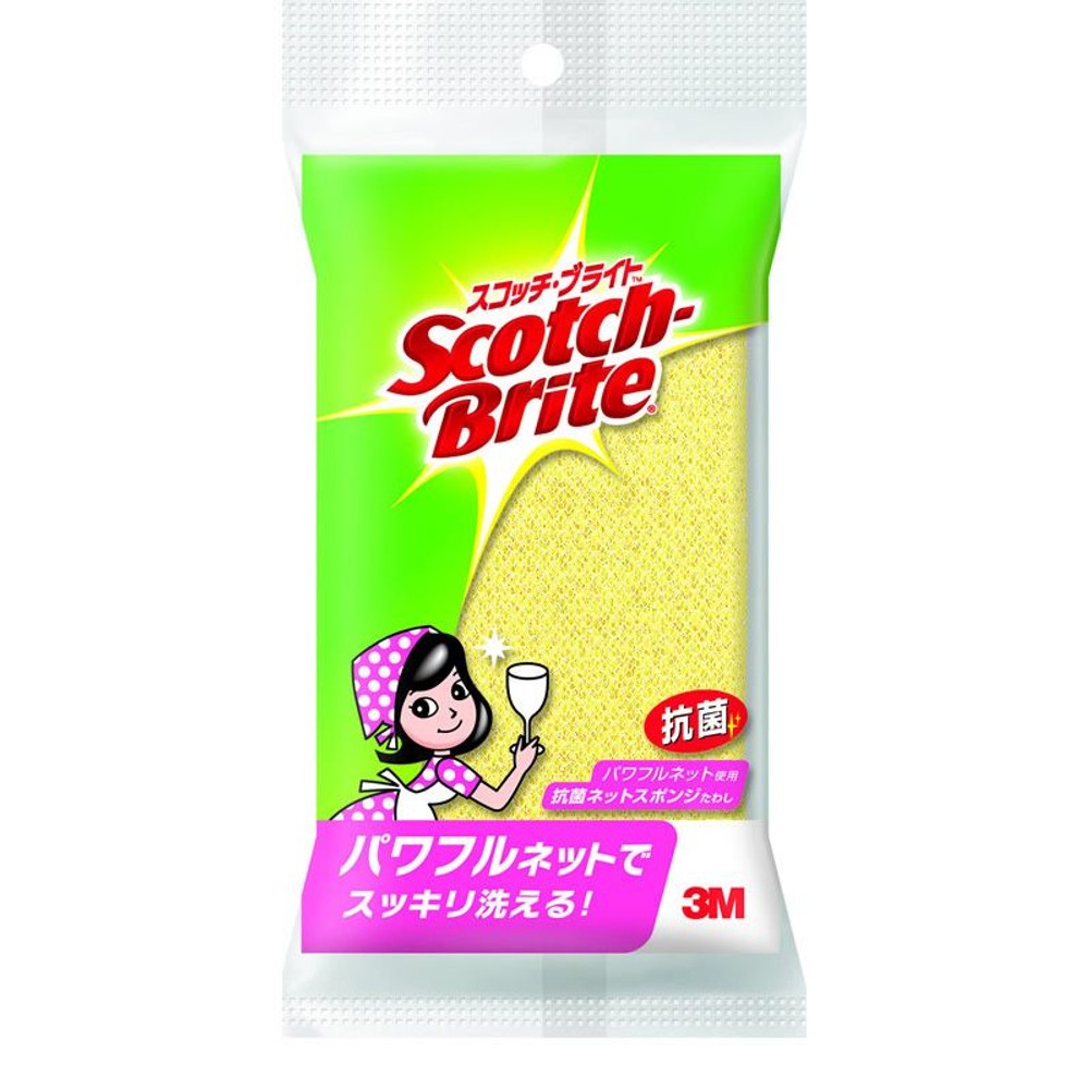 3Ｍ抗菌スポンジネット　ＮＴー01Ｋ, 黄又は緑, 縦150&times;横80&times;厚さ20mm