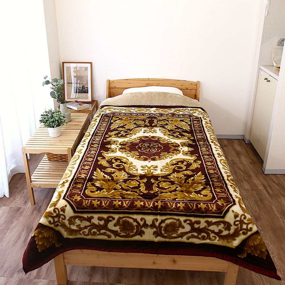 カシミアウール混入り　アクリル綿入り毛布(ルフラ)　１４０&times;２００ｃｍ　ワイン, ワイン, 140&times;200cm