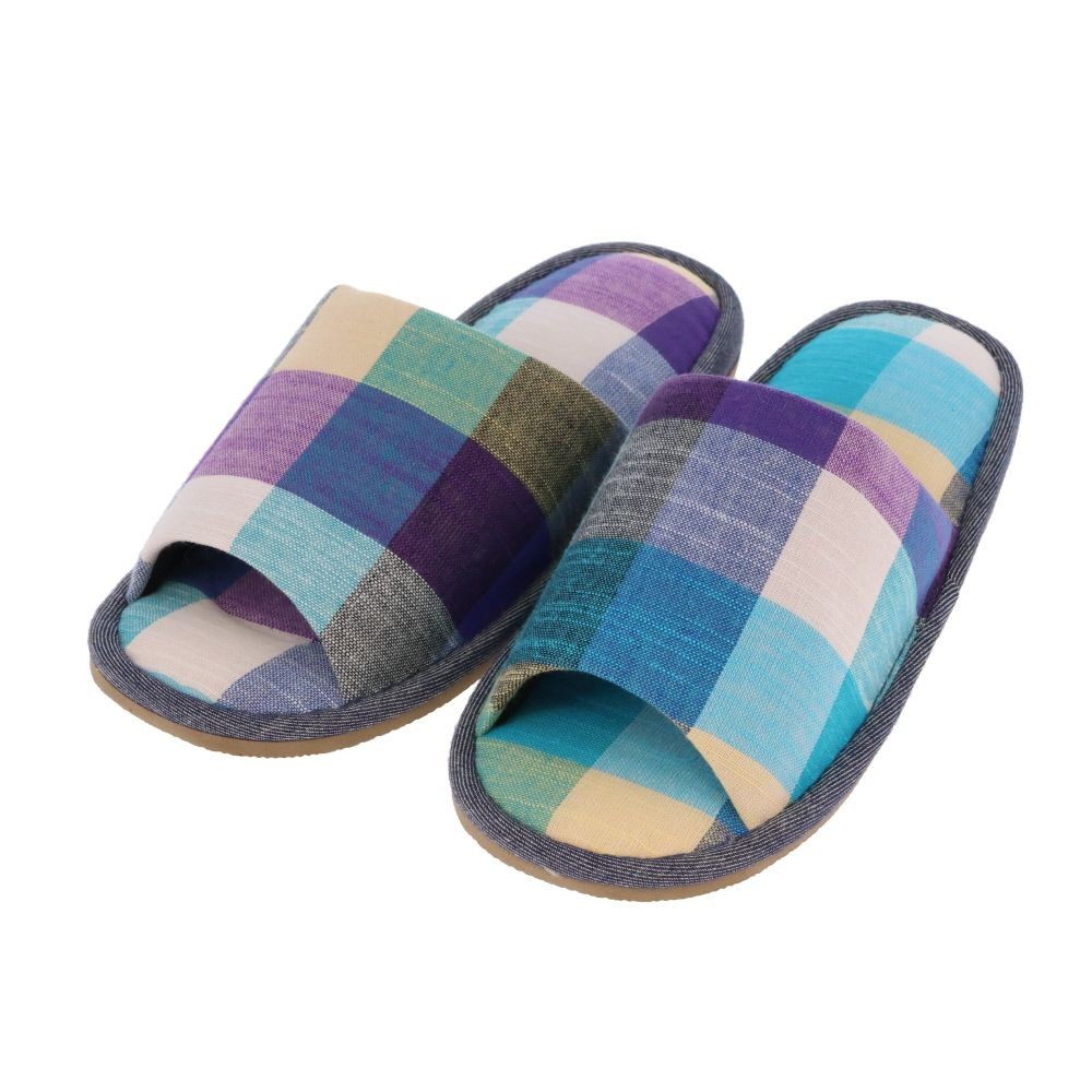 チェックスリッパ　ブルー　Ｌ, ブルー, Lサイズ