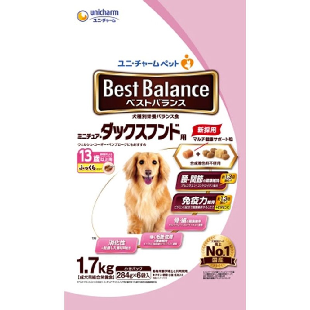 ユニチャーム　ベストバランスふっくらダックス13歳1．7, ダックスフンド13歳以上, 284g&times;6袋