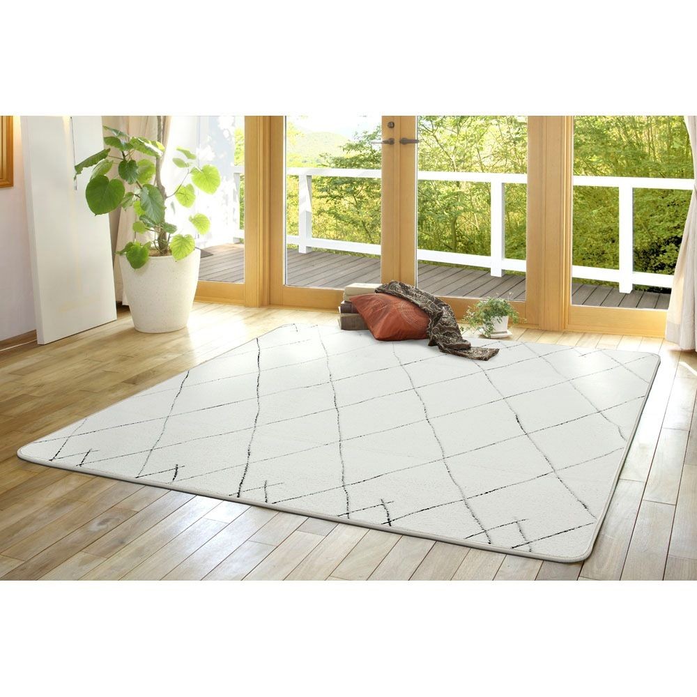 大島屋 洗えるシャギーラグ 【メーカー直送 代引不可】 , アイボリー, 185×185cm