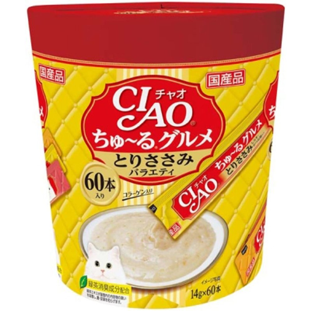 チャオ　ちゅーる　グルメ　とりささみバラエティ　14ｇ&times;60, とりささみバラエティ, 14g&times;60P