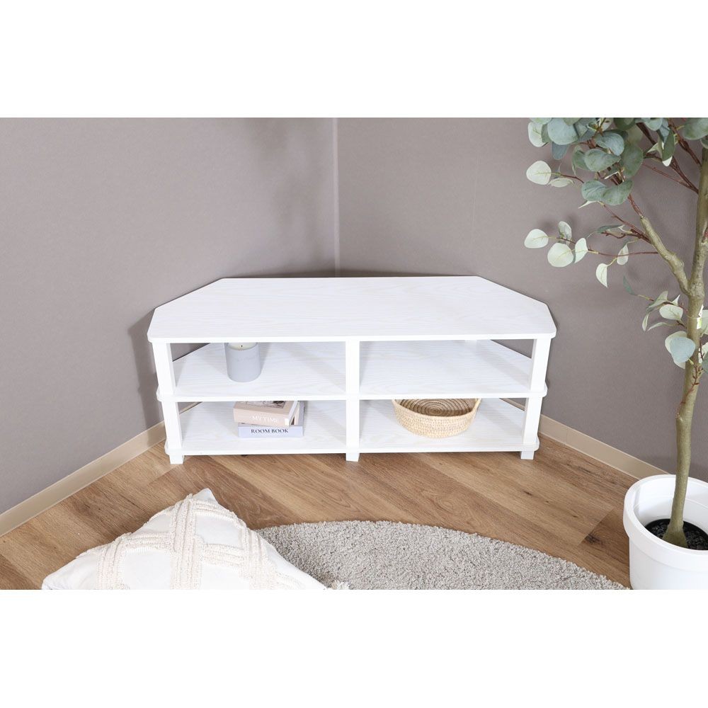 不二貿易 フィット　コーナーＴＶ台　オークＷＨ【メーカー直送・代引不可】, ホワイト, 幅1000mm&times;奥行295mm&times;高さ411mm