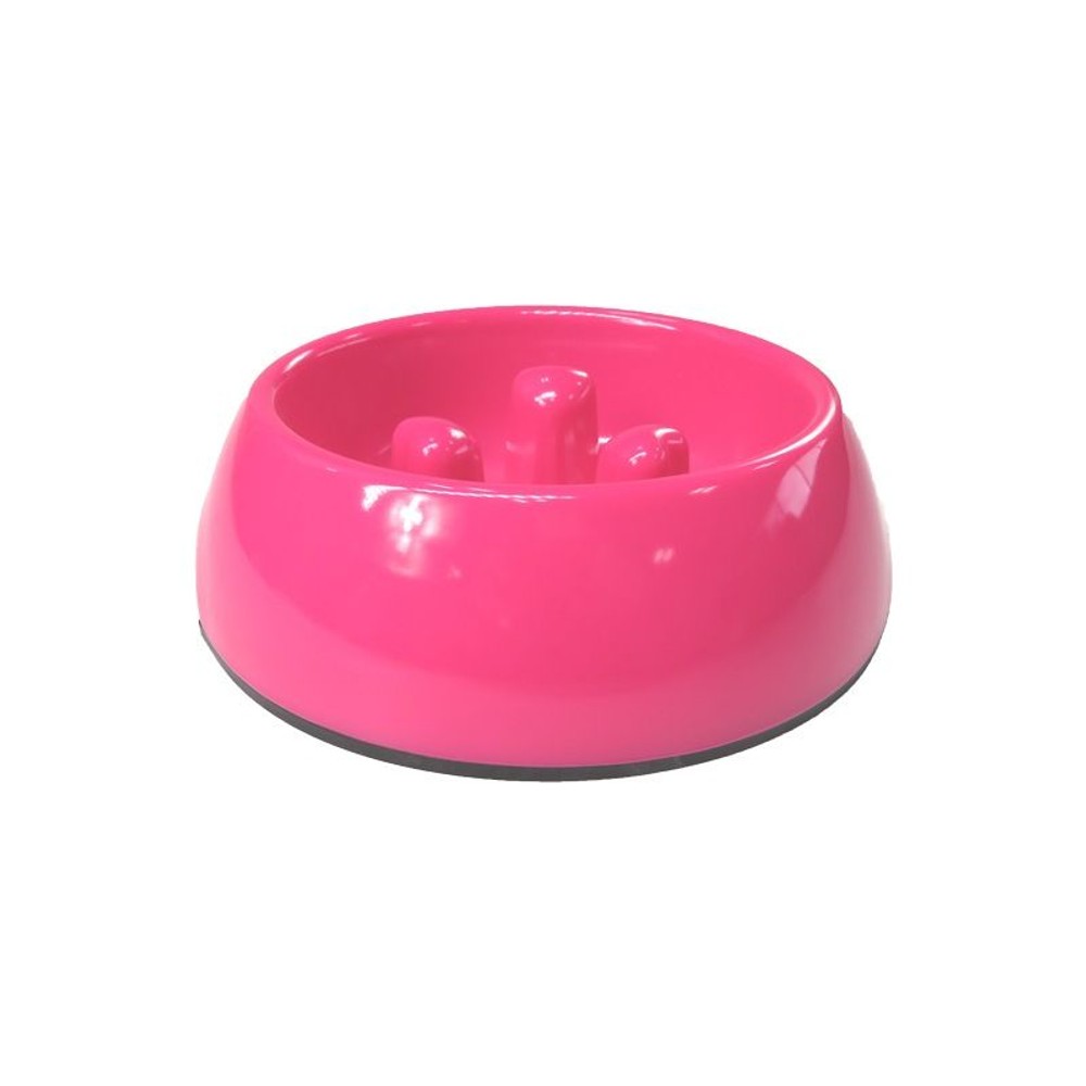 ペット用メラミン食器ゆっくり食べ用凸付き, ピンク, Sサイズ