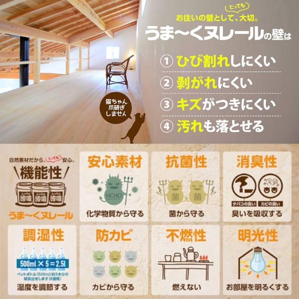 【ネット限定価格】日本プラスター 漆喰うま〜くヌレール 18kg 各色, 黒色, 18kg