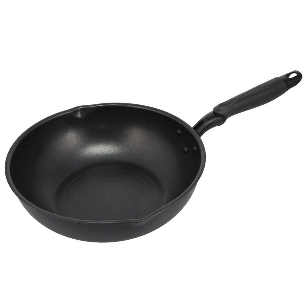 キレイに焼けるガス火いため鍋　２８ｃｍ, ブラック, 28cm