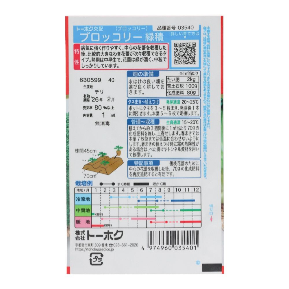 トーホク　Ｆ１ブロッコリー緑積, ブロッコリー, 1ml