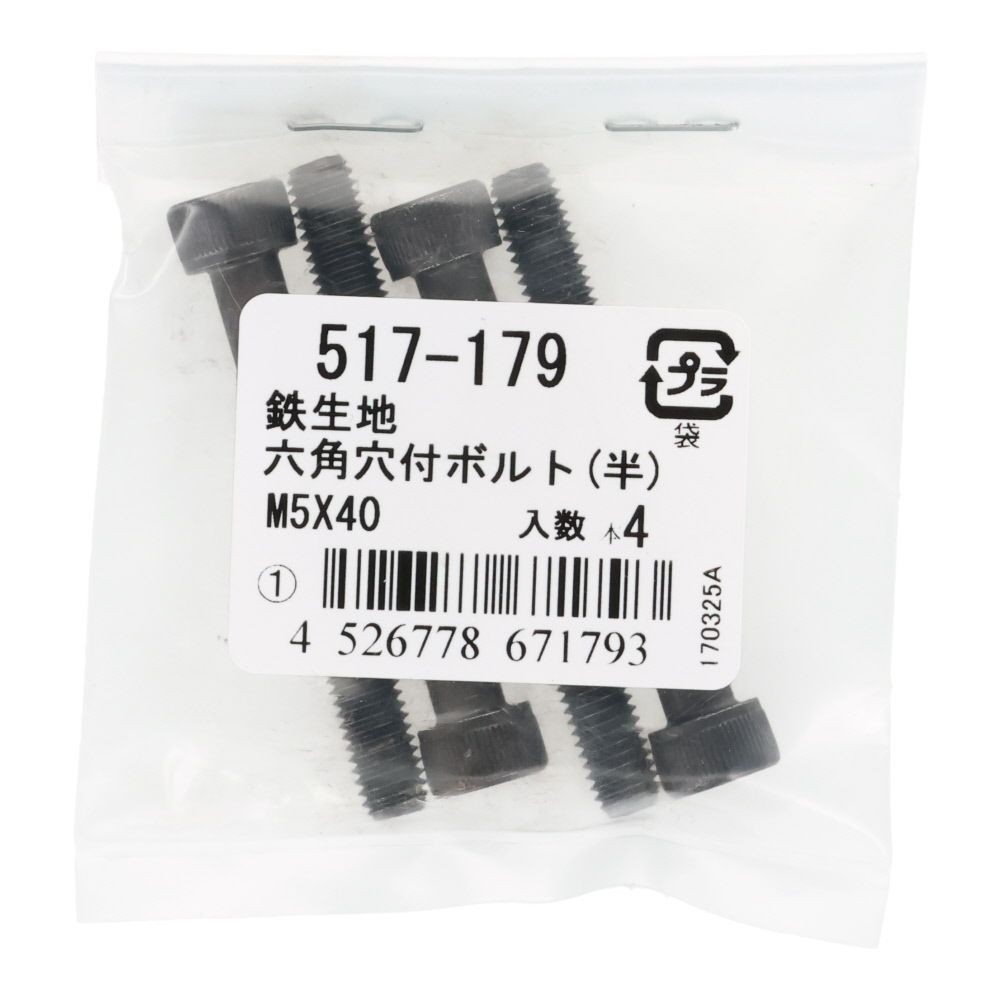 六角穴付ボルト（半）　鉄生地　Ｍ５&times;４０　４入, ボルト, M5&times;40