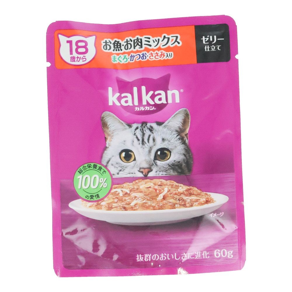 カルカンパウチ　１８歳から　お魚・お肉Ｍ　鮪・鰹・ささみ, １８歳から　お魚お肉ミックス, 60g