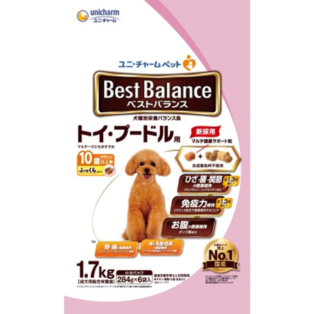 ユニチャーム　ベストバランスふっくらプードル10歳1.7kg, トイプードル10歳以上, 284g×6袋