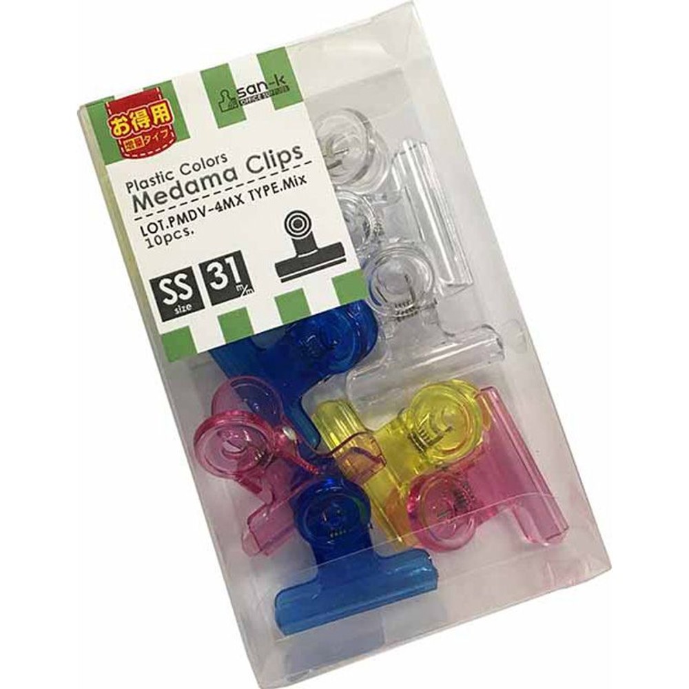 プラ目玉クリップBOX　色込　10個入, クリア/ブルー/ピンク/イエロー（中）, 中