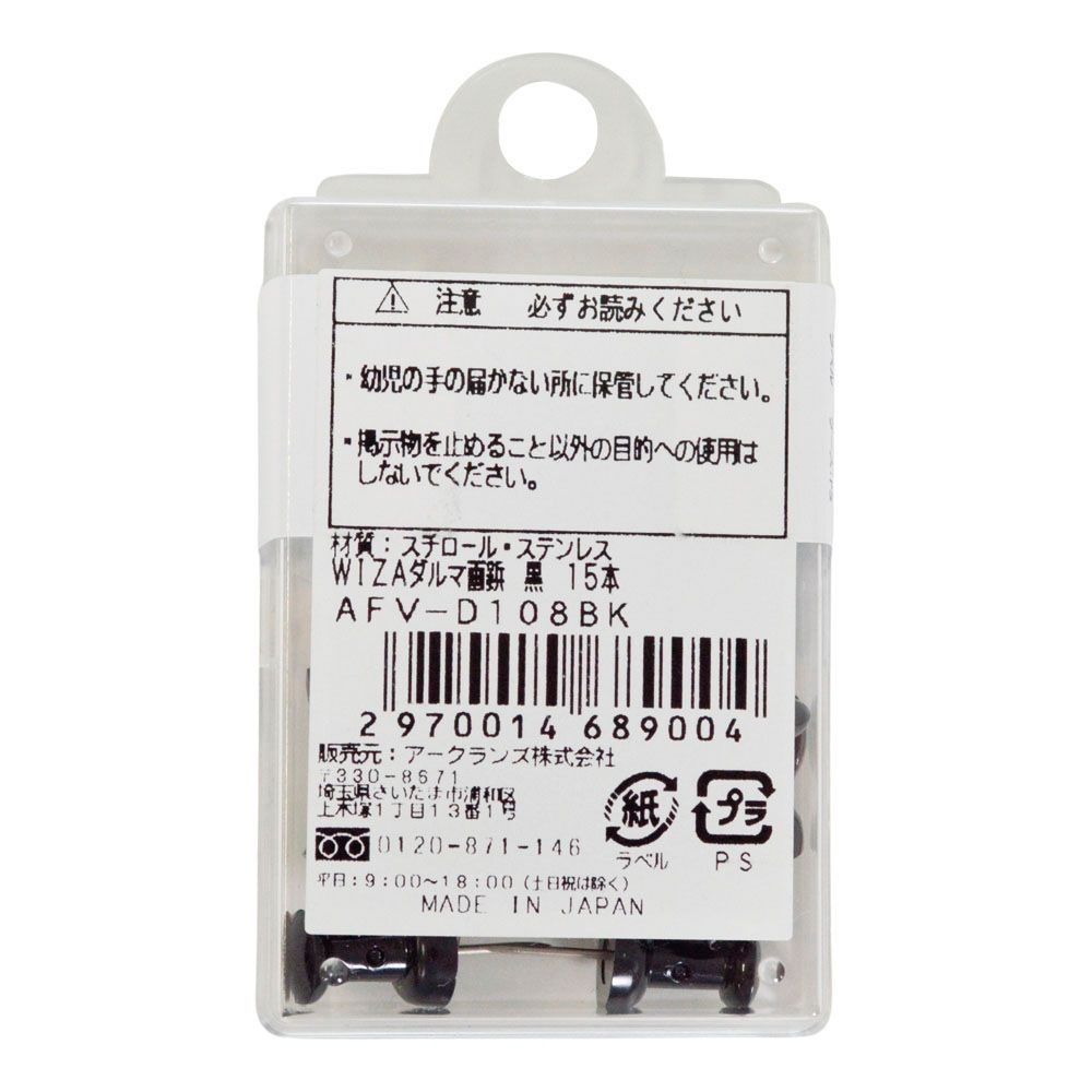 ウイザ WIZ'Aダルマ画鋲15本入, 透明, 15本