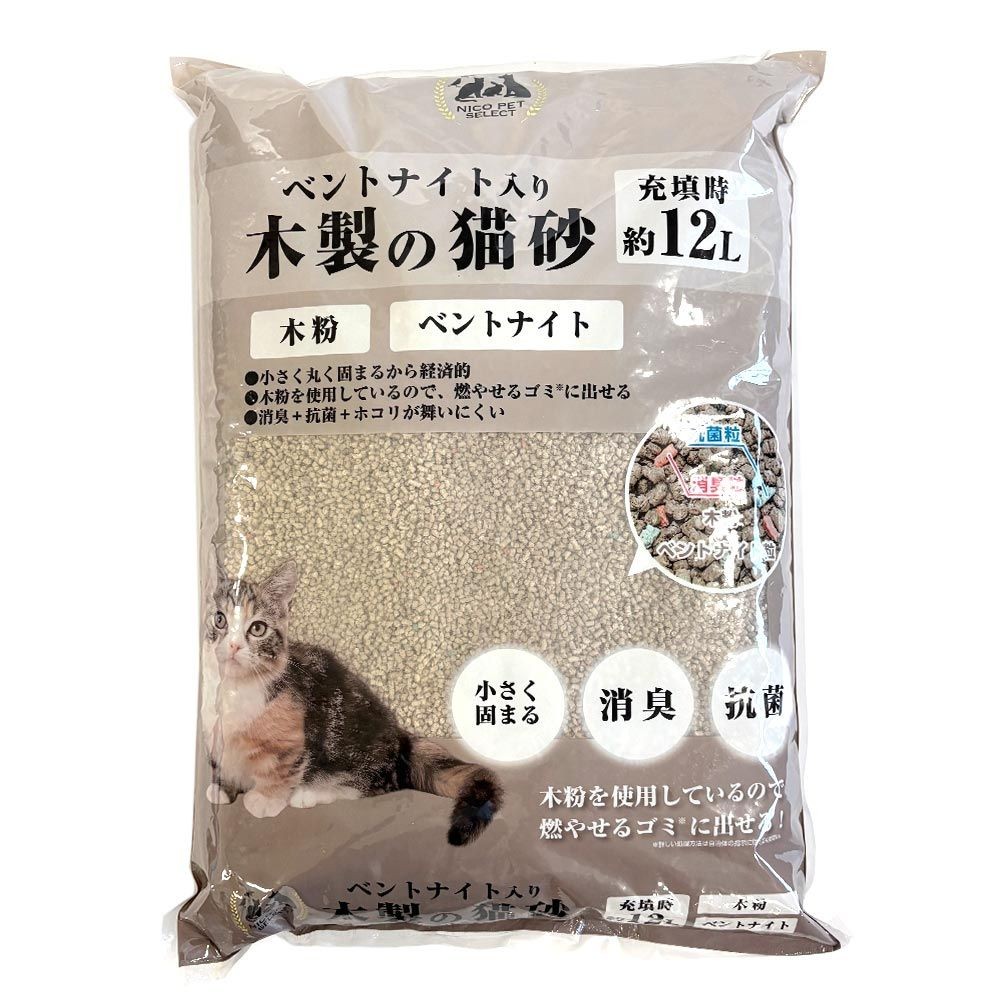 ベントナイト入り木製の猫砂　１２L, 6.6kg, 12L
