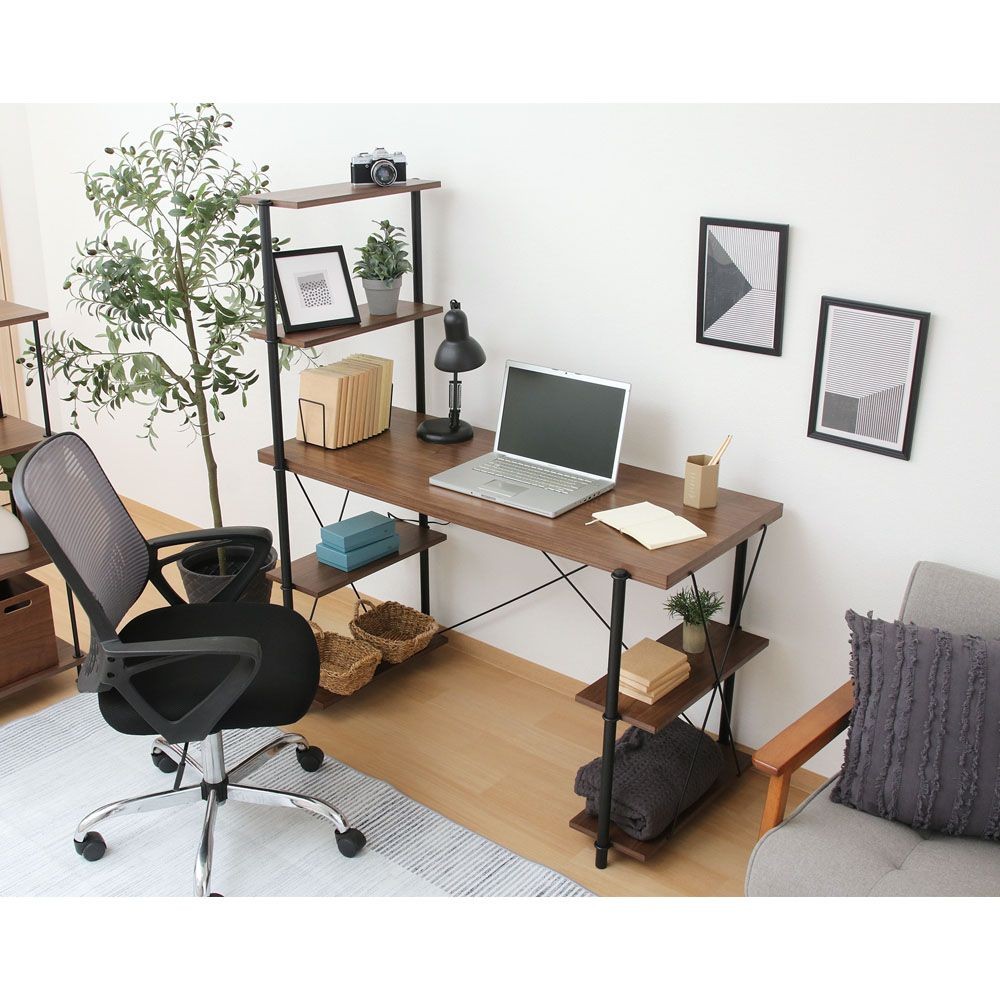 不二貿易 ＥＺＢＯワイヤーロック片袖デスク　ＭＢＲ【メーカー直送・代引不可】, ブラウン, 幅1220mm×奥行565mm×高さ1370mm