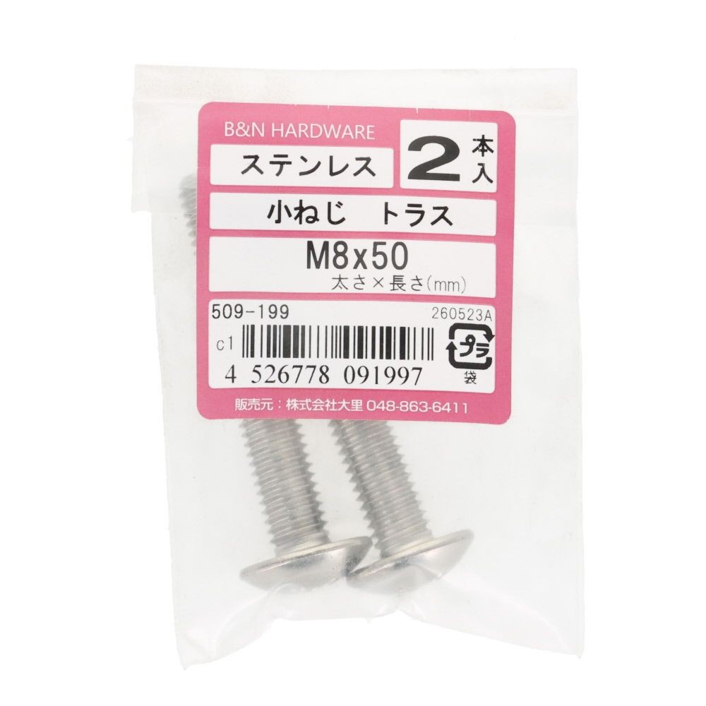ＯＨＳＡＴＯ　ステン　コネジ　トラス　Ｍ８&times;５０, ステンレス, 2本入り