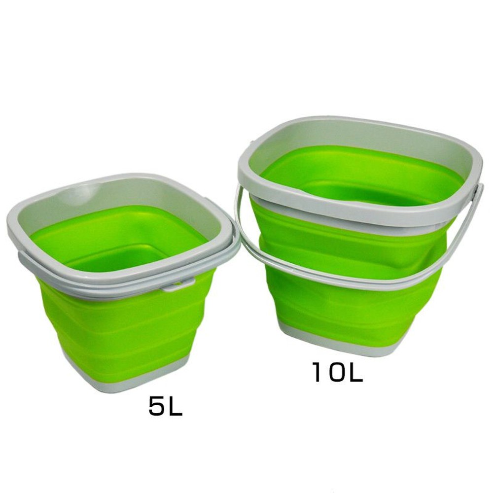コンパクトに折りたためるソフトバケツ, グリーン, 5.0L