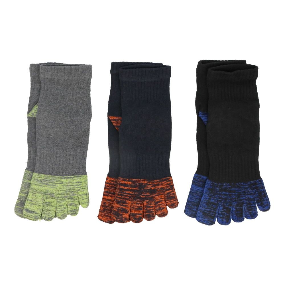 WIZ'A ウィザ 消臭・抗菌　銀イオン６Ｐ　５本指アンクル丈　アソート, 杢柄・アソート, 25.0〜27.0cm